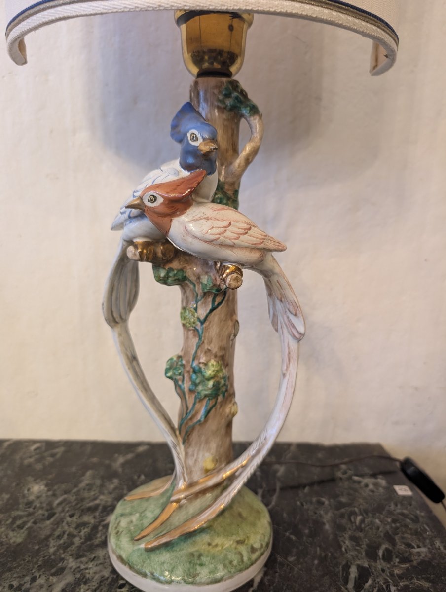 Lampada in ceramica Zaccagnini Firenze con uccelli – anni ’60-photo-2
