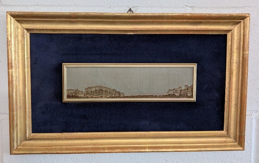 Pietra paesina toscana in cornice dorata dell'Ottocento