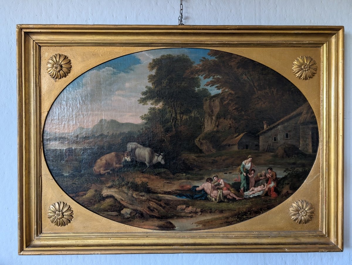 Paesaggio arcadico con figure – Scuola romana del XVIII secolo-photo-2