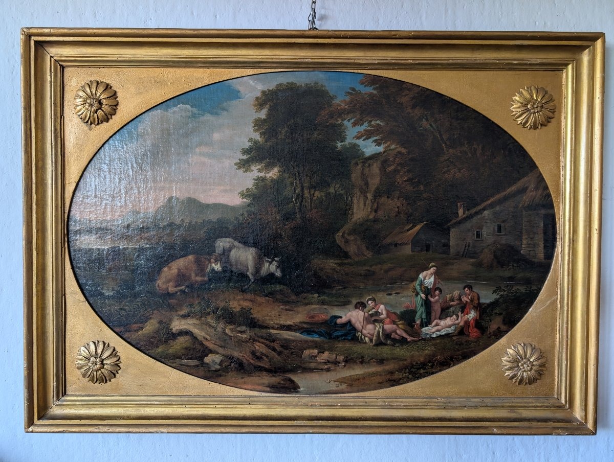 Paesaggio arcadico con figure – Scuola romana del XVIII secolo-photo-3