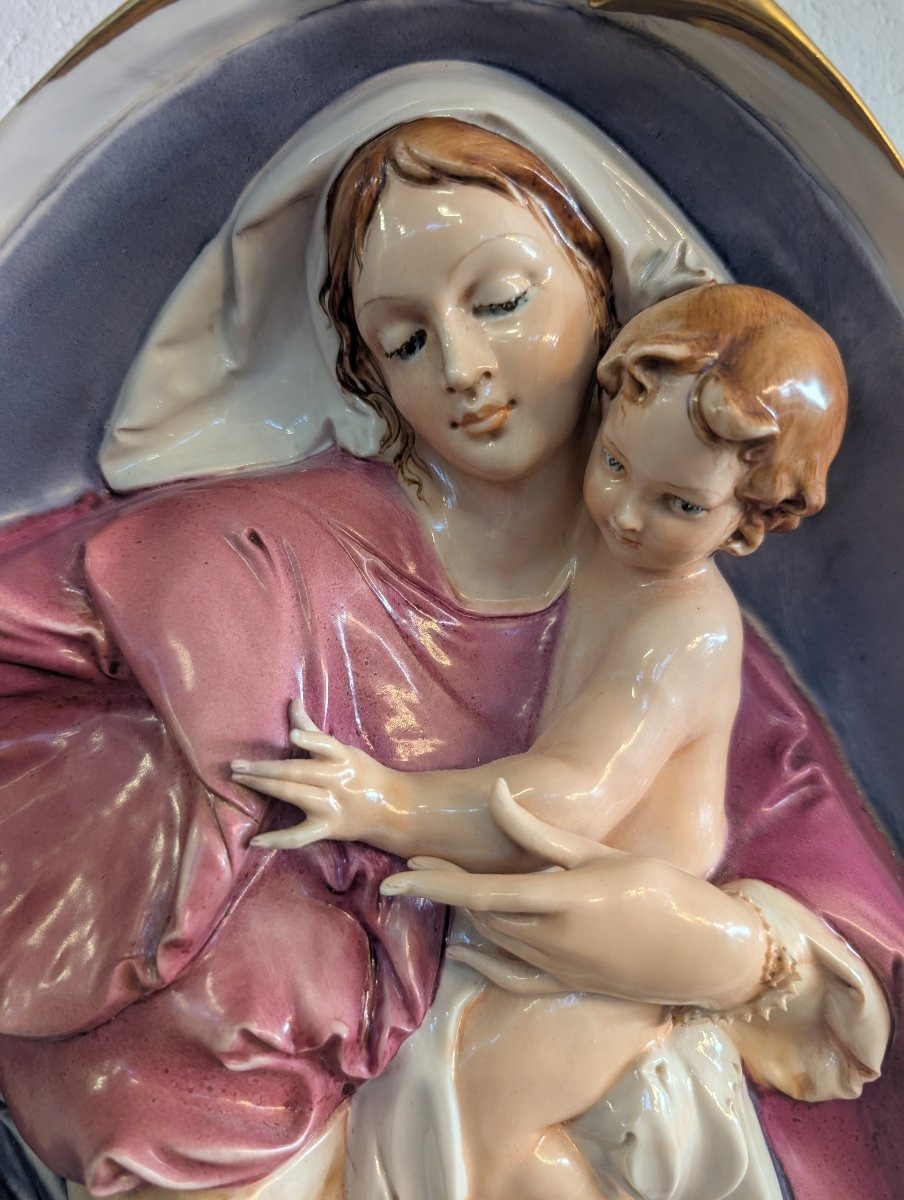 Pier Paolo Cedraschi – Madonna con Bambino in ceramica policroma firmata, anni '60-photo-3