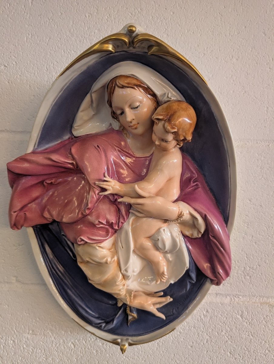 Pier Paolo Cedraschi – Madonna con Bambino in ceramica policroma firmata, anni '60-photo-4
