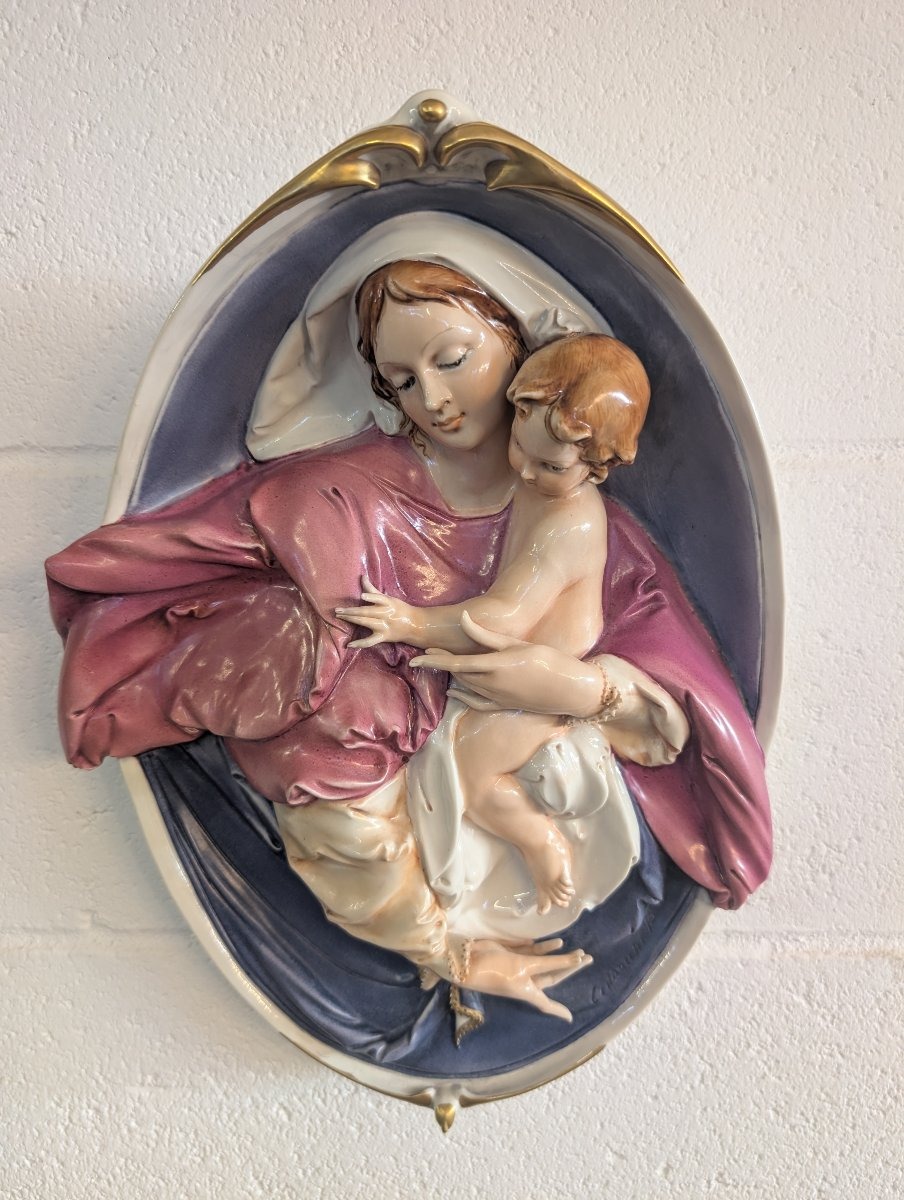 Pier Paolo Cedraschi – Madonna con Bambino in ceramica policroma firmata, anni '60
