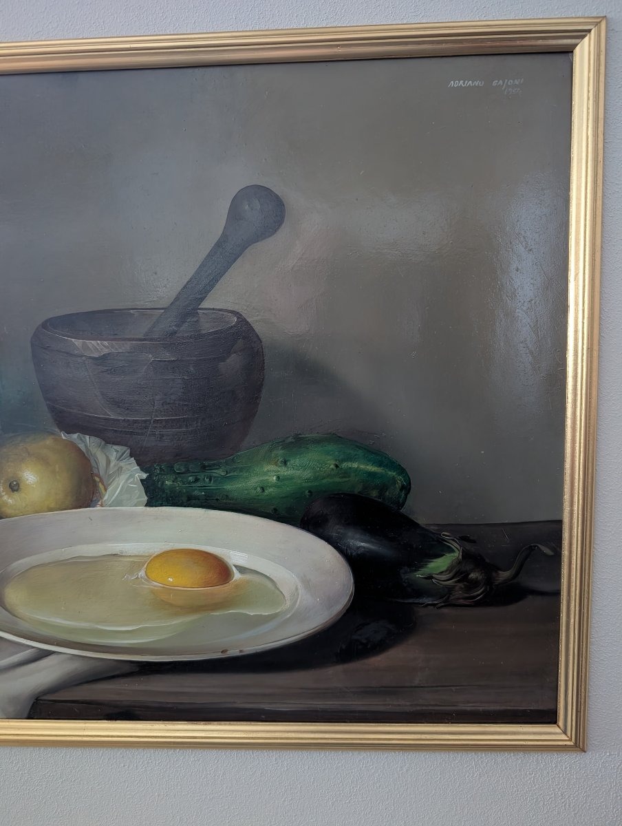 Raffinata natura morta con oggetti da cucina – Adriano Gaioni, 1954  -photo-1