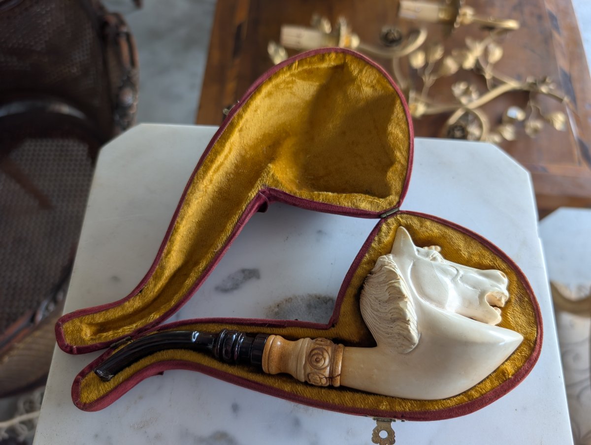 Pipa in schiuma di mare scolpita a unicorno – XIX secolo-photo-3