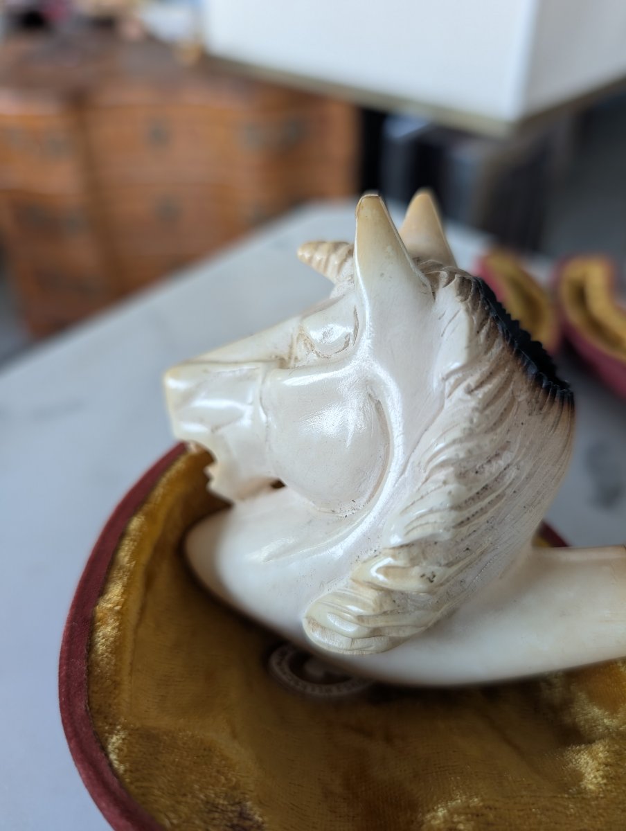 Pipa in schiuma di mare scolpita a unicorno – XIX secolo-photo-4