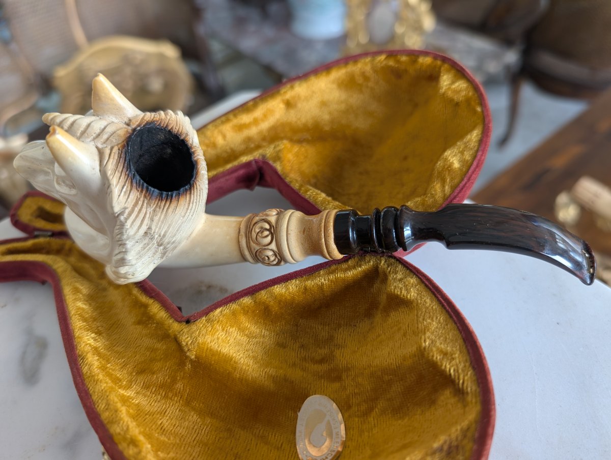 Pipa in schiuma di mare scolpita a unicorno – XIX secolo-photo-1