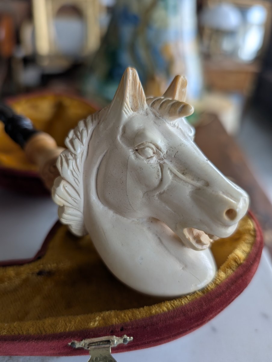 Pipa in schiuma di mare scolpita a unicorno – XIX secolo-photo-3
