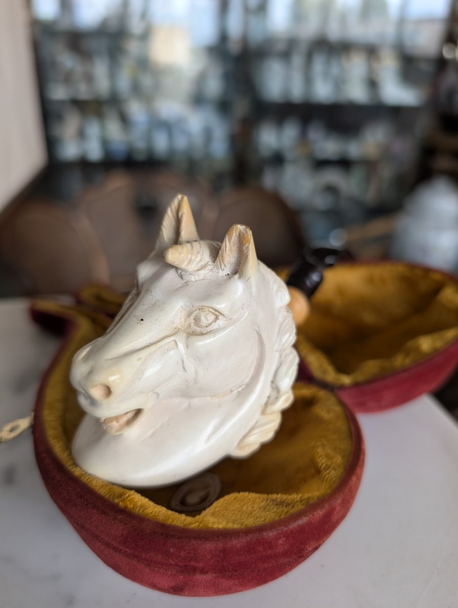 Pipa in schiuma di mare scolpita a unicorno – XIX secolo-photo-5