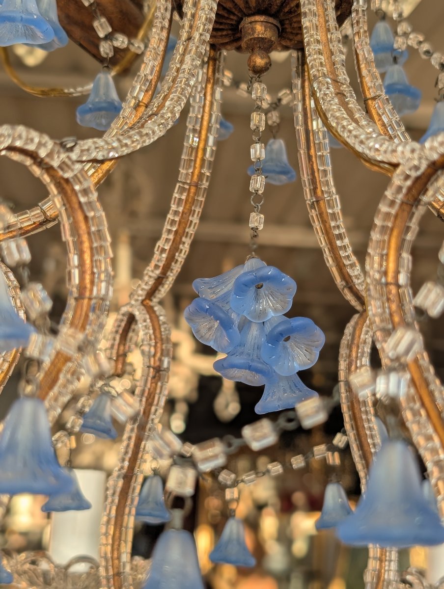 Lampadario a cinque luci con pendenti in vetro blu – Prima metà XX secolo-photo-4