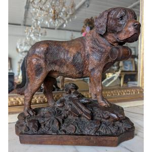 Scultura Foresta Nera – Cane San Bernardo con barile, Prima metà XX secolo