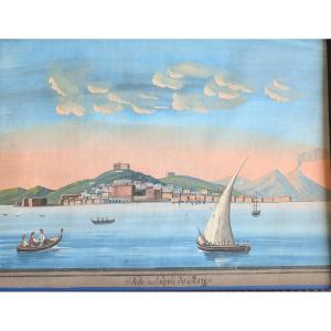 Veduta di Napoli dal mare con il Vesuvio fumante Scuola napoletana, seconda metà XIX secolo