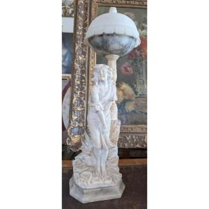 Lampada-scultura in alabastro, manifattura toscana, inizi XX secolo