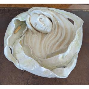 Grande centro tavola / parete Art Nouveau in ceramica smaltata – Manifattura Quaglino Poggi, Al