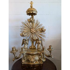 Altarino devozionale in legno scolpito e dorato a oro zecchino