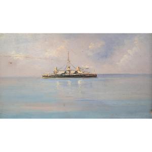 Dipinto marino con nave militare