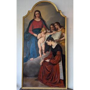 Grande pala d’altare raffigurante Santa Caterina da Genova ispirata dalla Vergine col Bambino