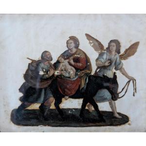 Dipinto olio su vetro raffigurante la Fuga in Egitto – fine XVIII secolo