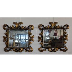 Coppia di specchierine toscane in legno dorato ed ebanizzato, XVIII secolo
