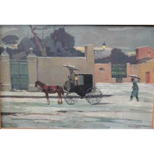 Renato Natali, scena innevata con carrozza, anni ’60