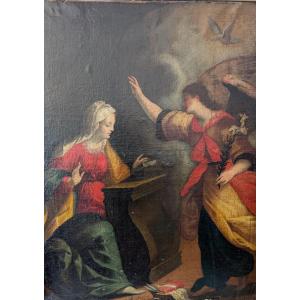 Annunciazione, dipinto olio su tela, fine XVII secolo, cm 78x100
