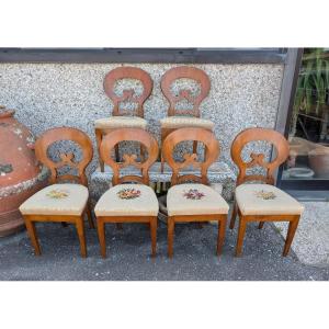 Suite di 6 Sedie Biedermeier in Noce Biondo – Austria, XIX Secolo