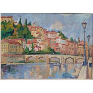 Rodolfo Marma (1903-1983) – Ponte Alle Grazie, Firenze, Olio Su Tela Datato 1977