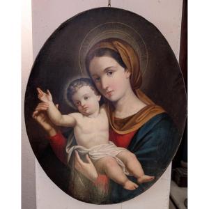 Madonna con Bambino – Dipinto devozionale ovale della fine del XIX secolo