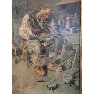 Tito Pellicciotti (1871-1950) – Il ciabattino – Olio su tavoletta