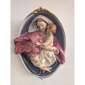 Pier Paolo Cedraschi – Madonna con Bambino in ceramica policroma firmata, anni '60