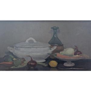 Giovanni March – Natura morta con ortaggi e terraglia – 1967