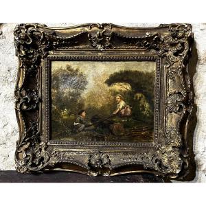 "the Swing", Framed Oil On Canvas, 19th Century.
