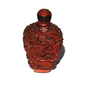 Snuffbox, Or Opium Pot, In Carved Peking Lacquer, Late 19th Century.