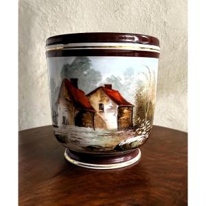 Limoges Porcelain Cachepot, Hand-decorated, Circa 1900.