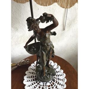 "the Girl With Fruit", A Statuette Signed Tremo, In Spelter, Art Nouveau Style