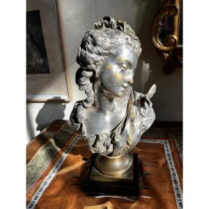 "young Woman With Butterfly", Silvered And Gilt Bronze By Auguste Peiffer (1832-1886).