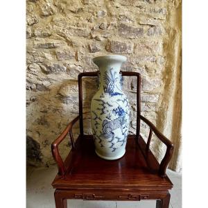 Chinese Vase, Porcelain With Blue Decoration On Celadon Ground, 60 Cm Tall, 19th Century.
