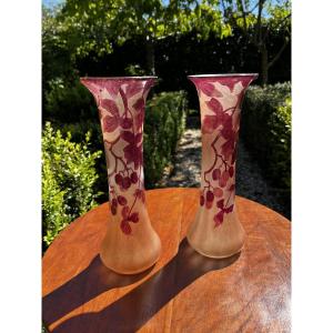 Pair Of Vases By Legras, Height 27 Cm, In Perfect Condition.