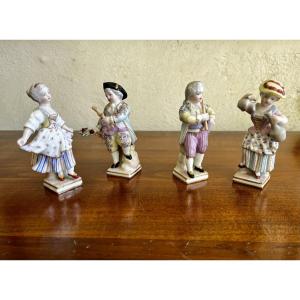 Group Of 4 Porcelain Statuettes From Saxony, In Perfect Condition. 