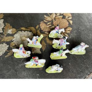 Collection Of 6 Miniature Saxon Porcelain Figurines, Hand-painted,