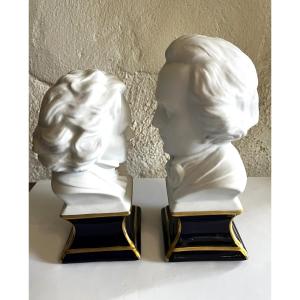 Biscuit Porcelain Busts Of Beethoven And Chopin, Signed Tharaud
