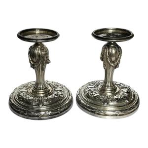 Pair Of Silvered Bronze Centerpieces, Signed Christofle