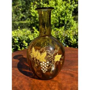 Glass Carafe With Relief Decoration Signed Legras, Art Nouveau Style, Late 19th Century.