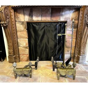 Louis XVI Style Bronze Fireplace Set