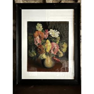 Bouquet Of Flowers, Oil On Canvas, Impressionist Style. 