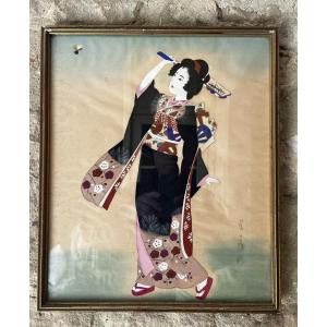 Pair Of Silk Paintings, Japan, 19th Century.