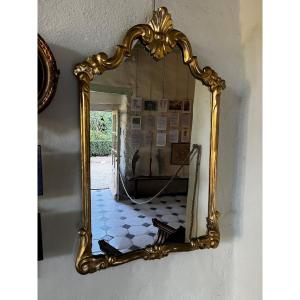 Louis XV Style Mirror In Gilded Wood With Leaves