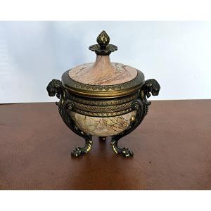 Small Napoleon III Marble And Bronze Covered Pot