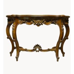 Console In Solid Walnut - Louis XV - 125 X 84 X 42 Cm
