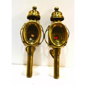 Carriage Lanterns, Brass And Burl. Wick. Spain